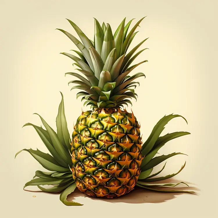Yellow Pineapple with Green Leaves