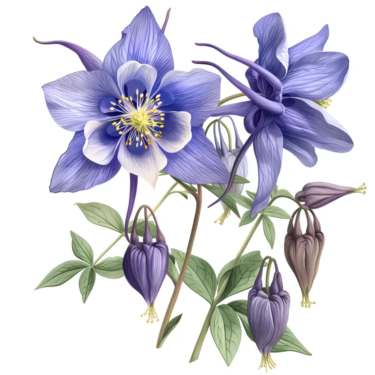 Purple Flowers Botanical Illustration