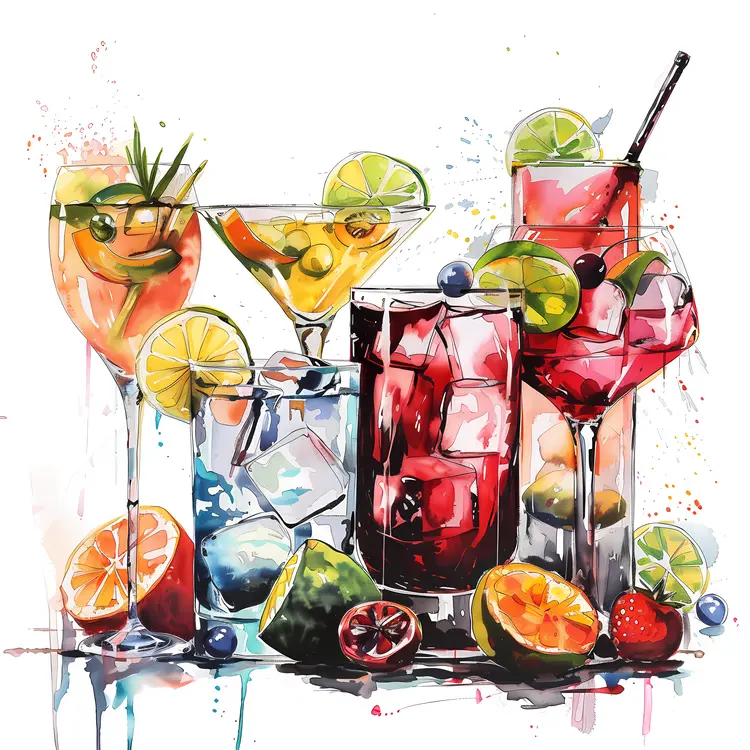 Assorted Cocktails with Fruit Garnish