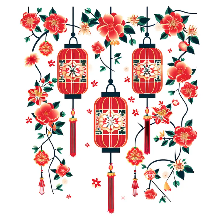 Red Lanterns with Flowers