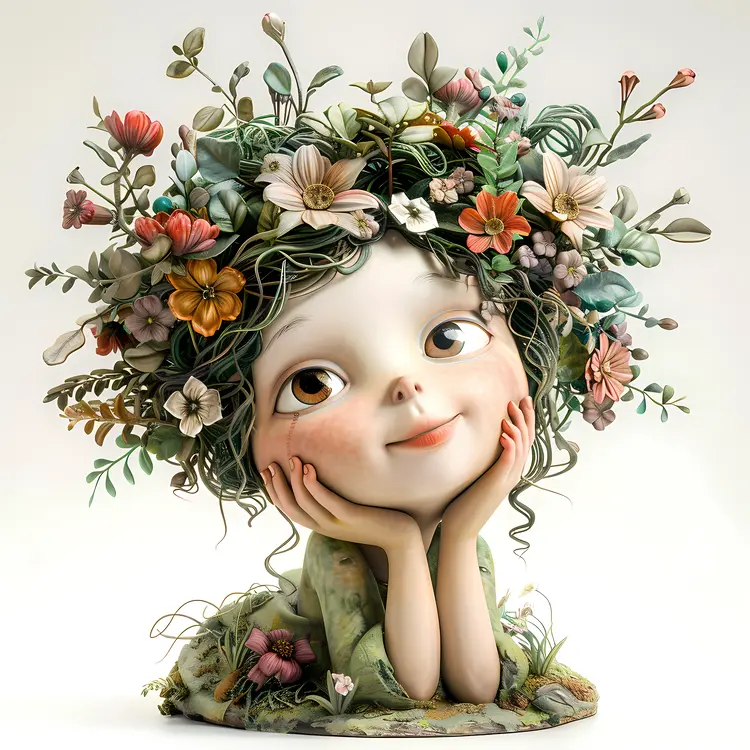 Cute Girl with Flower Crown Illustration
