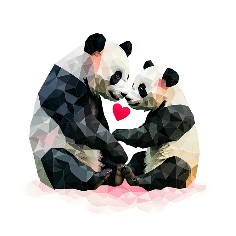 Geometric Pandas with Single Heart Illustration