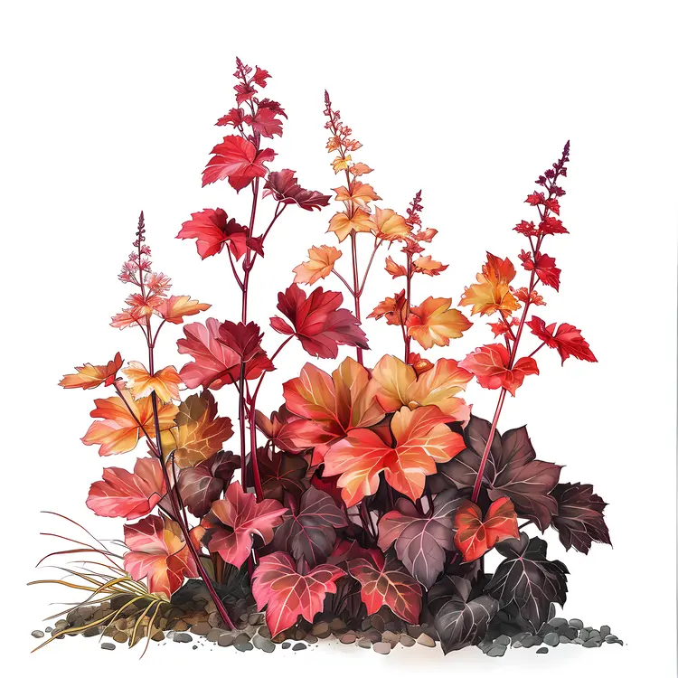 Heuchera Plant in Autumn Colors with Flowers