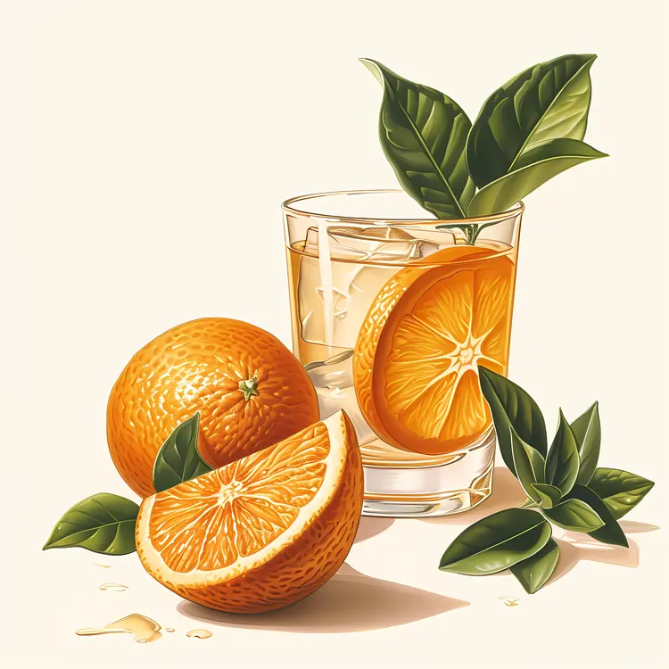 Refreshing Citrus Drink with Orange and Leaves