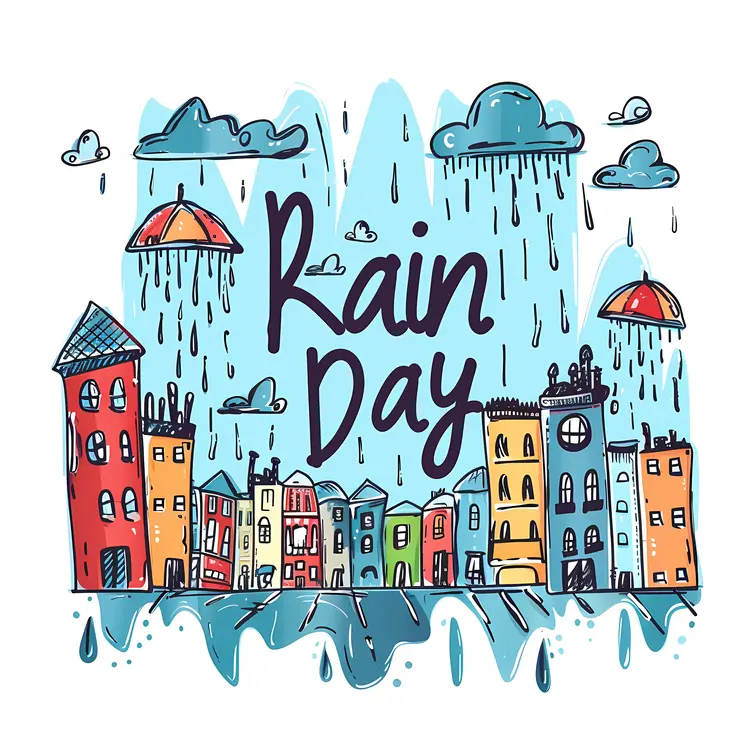 Colorful Rain Day Cityscape Illustration