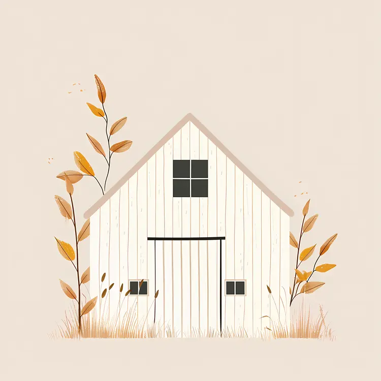 White Barn with Autumn Leaves