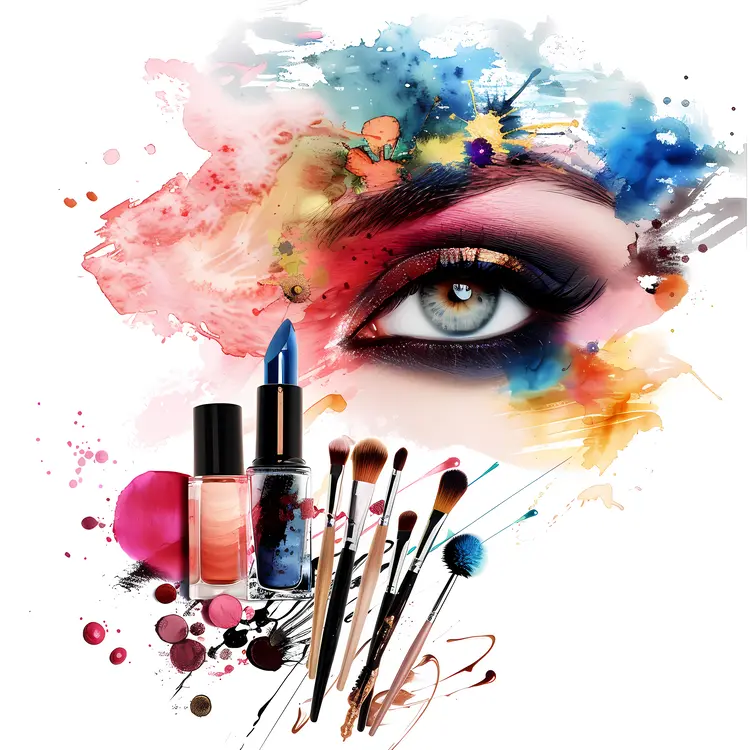 Colorful Eye Makeup with Brushes and Cosmetics