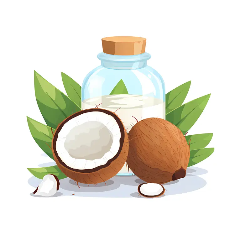 Coconut and Oil with Leaves