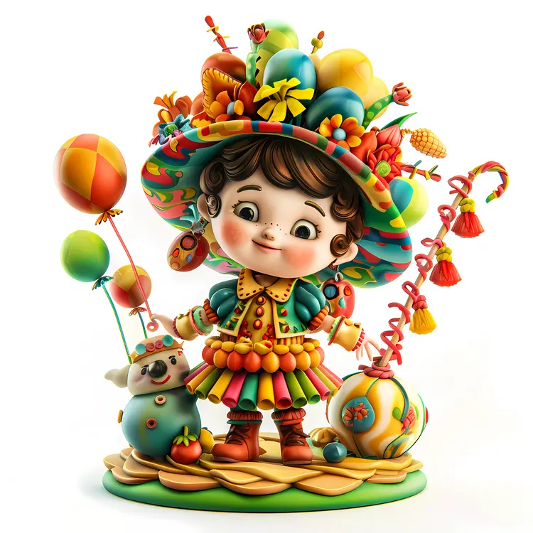 Colorful Cute Figurine with Balloons