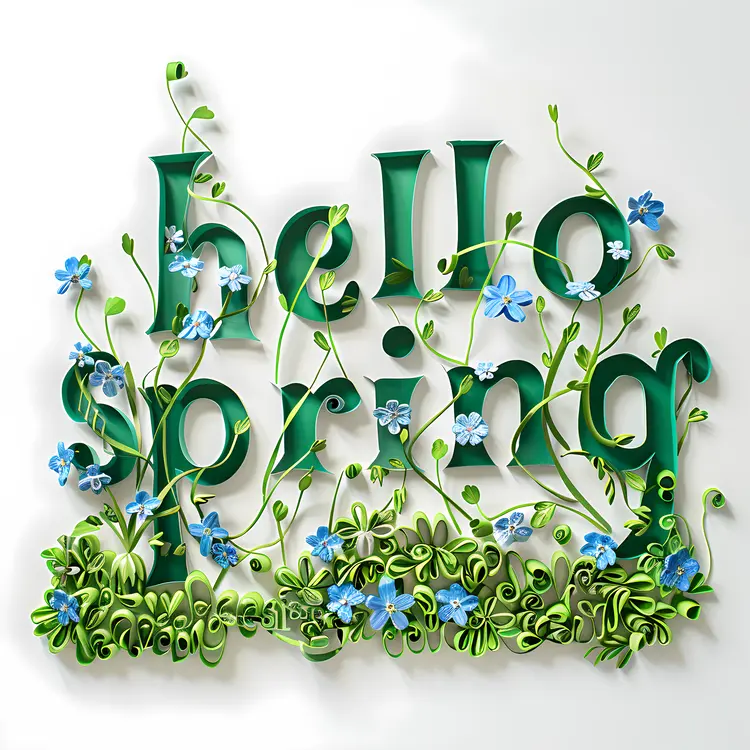 Hello Spring with Blue Flowers and Greenery