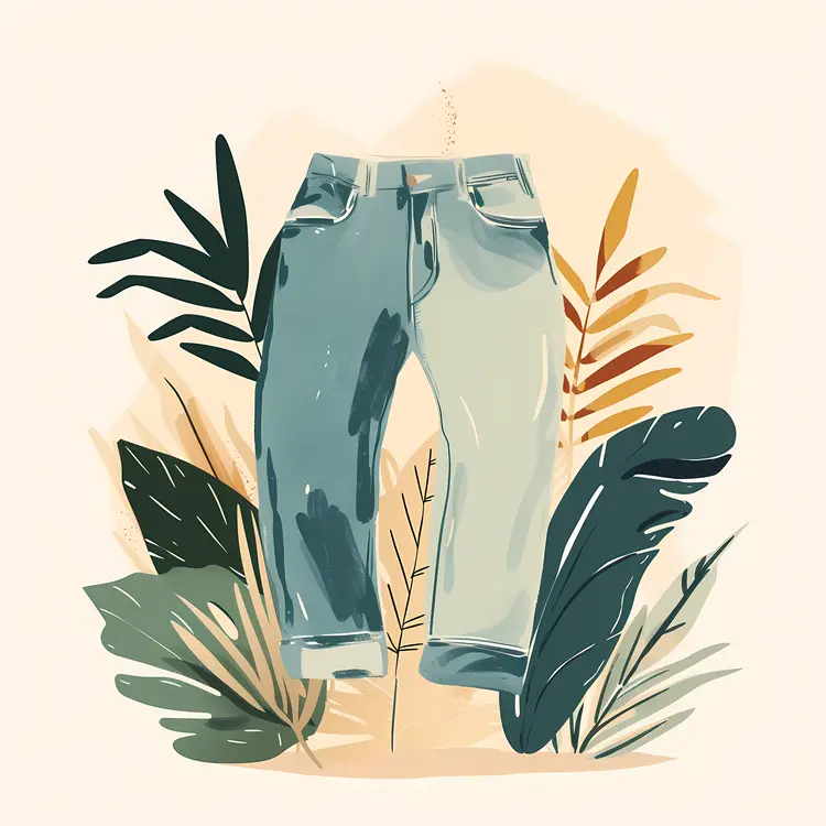 Blue Jeans with Tropical Leaves