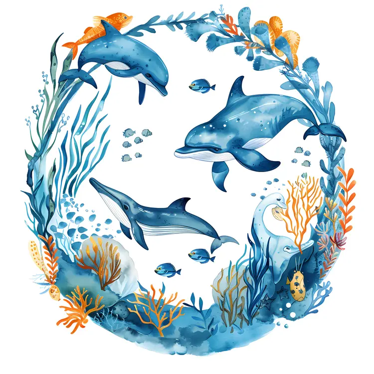 Dolphins in Underwater Scene