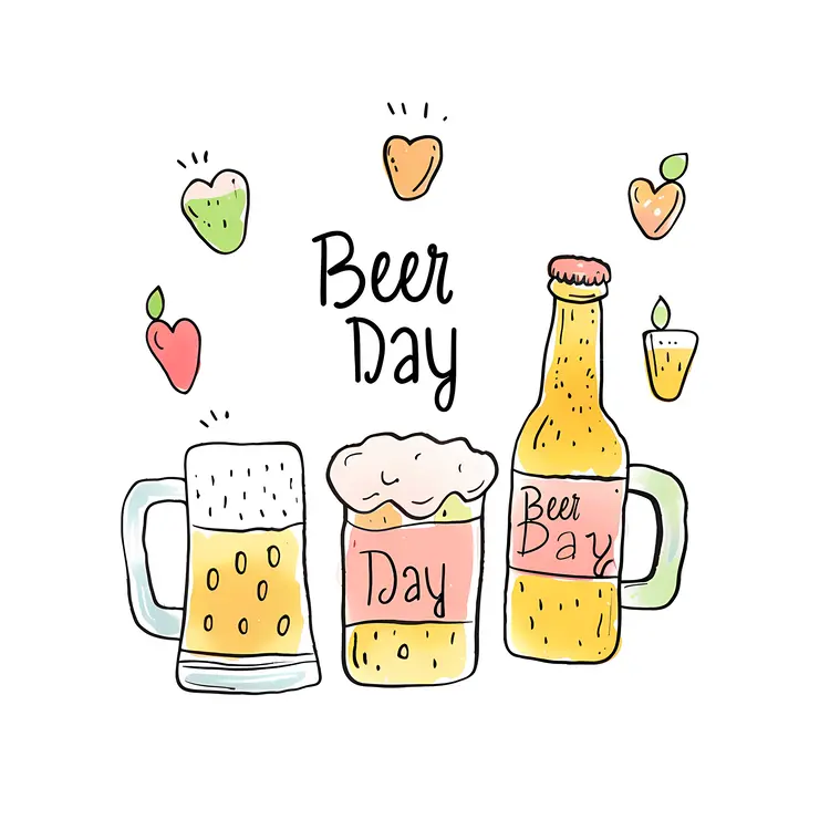 Beer Day Celebration with Bottles and Mugs