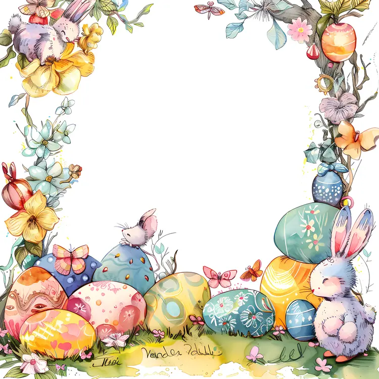 Easter Eggs and Bunnies with Spring Flowers