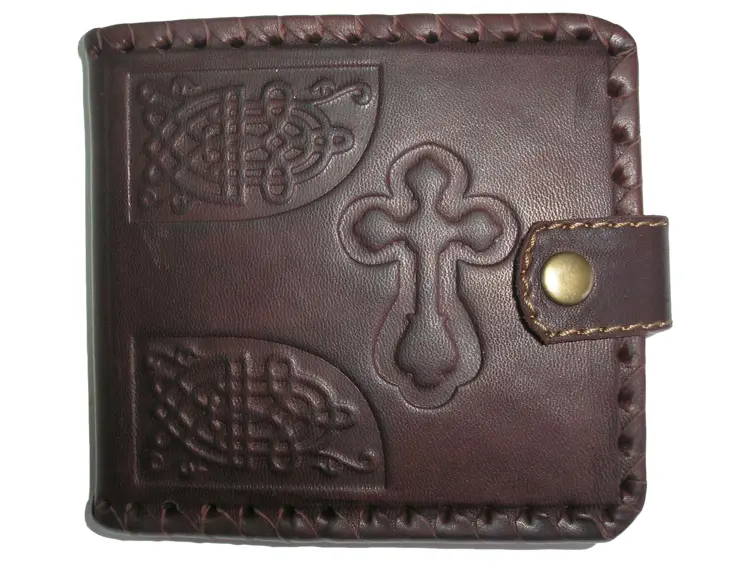 Embossed Leather Wallet with Cross Design