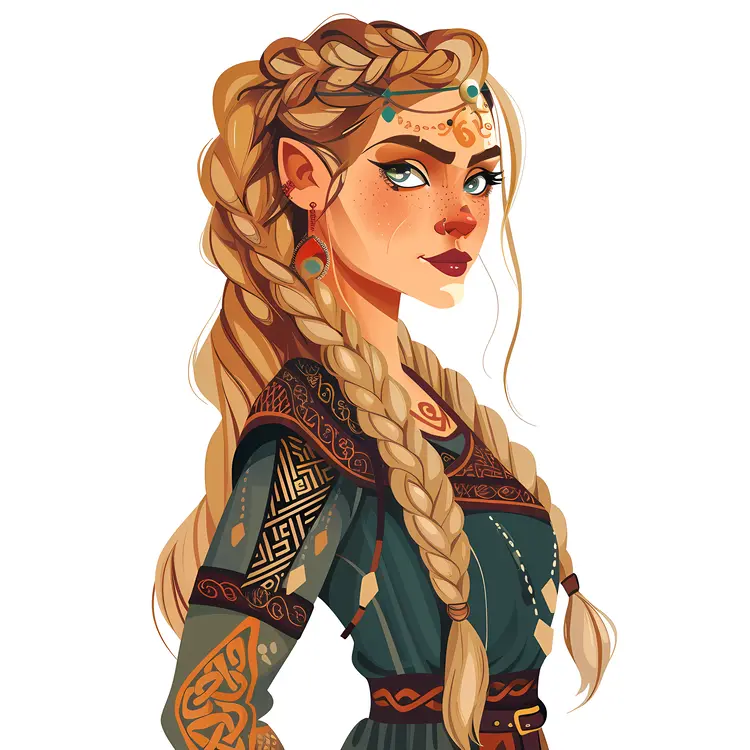 Viking Woman with Braids and Tattoos