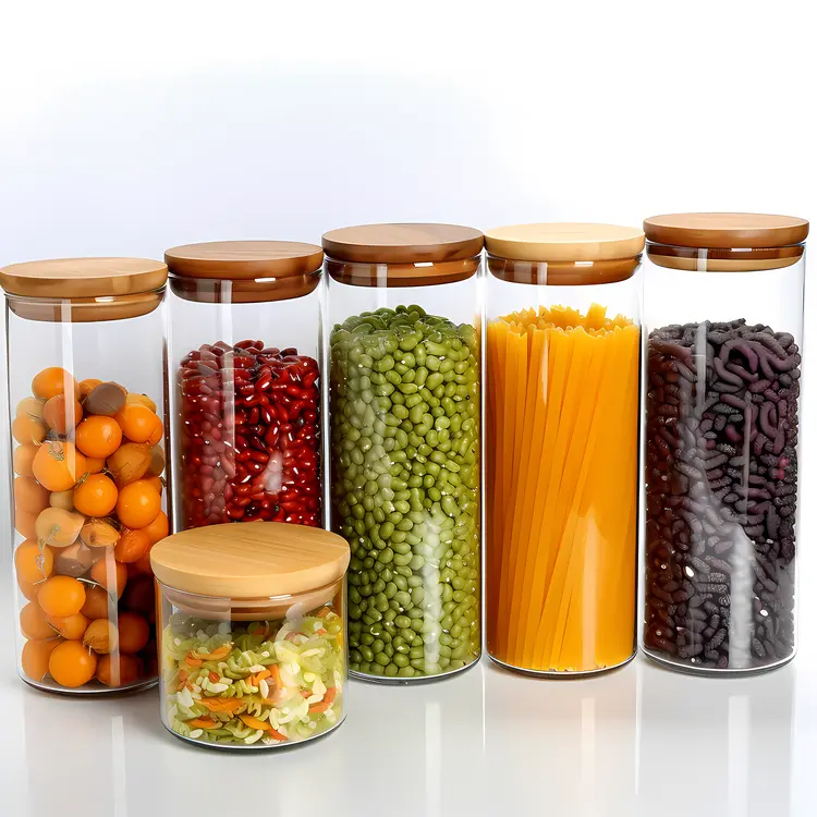 Glass Jars with Various Food Items
