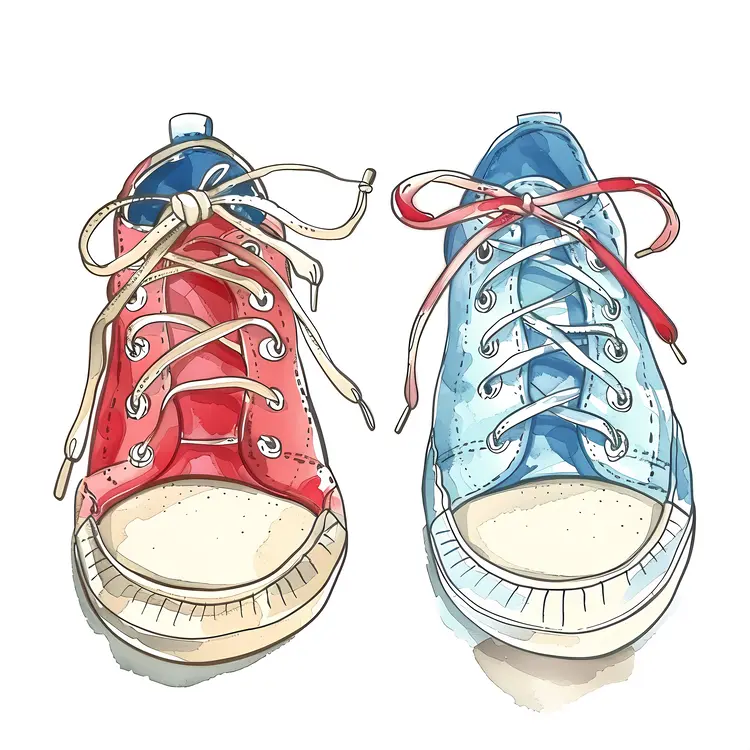 Red and Blue Sneakers with Laces