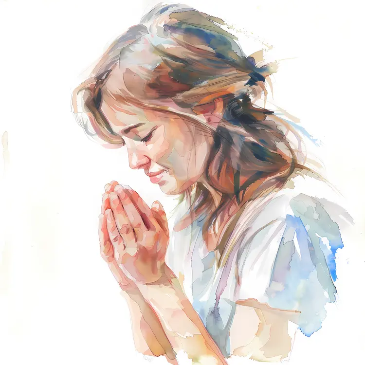Praying Woman Watercolor Illustration