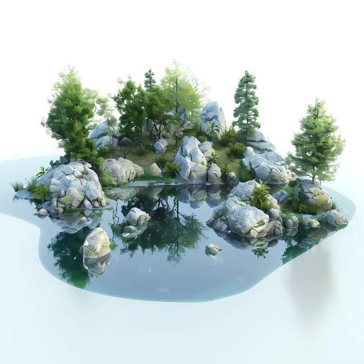 Small Island with Trees and Water