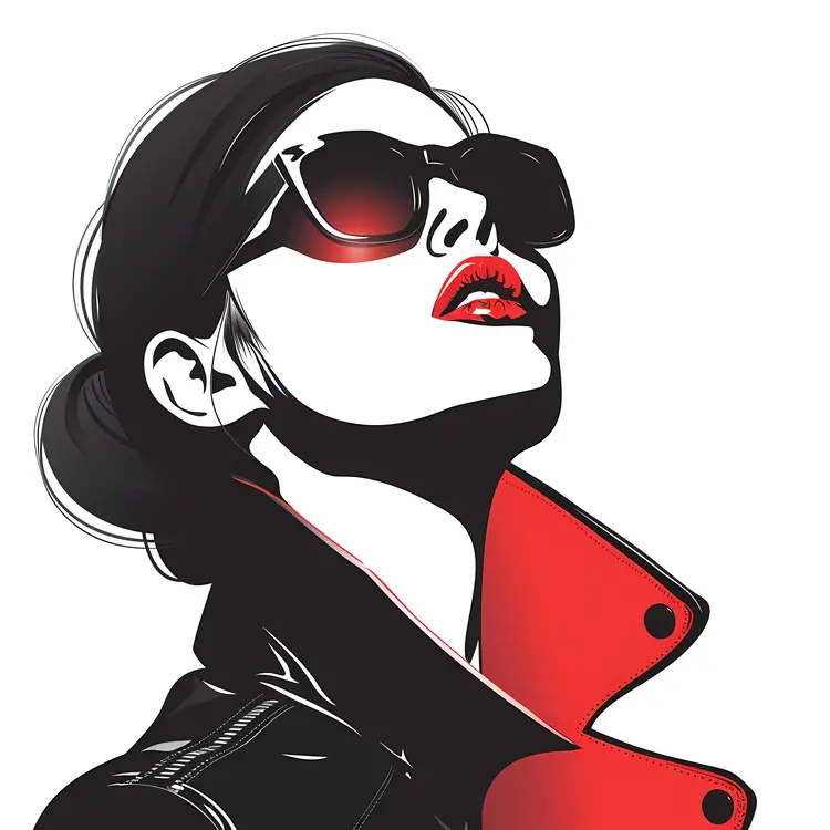 Stylish Woman in Black and Red Outfit with Sunglasses