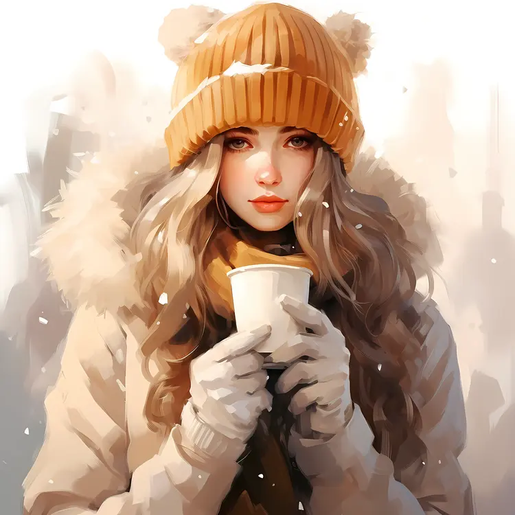 White Cup in Winter with Cute Beanie