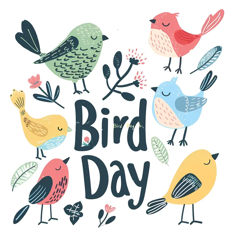 Colorful Birds and Flowers for Bird Day