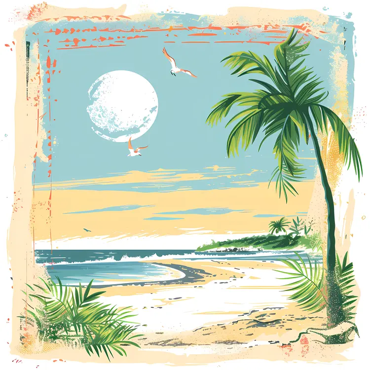 Vintage Beach Scene Illustration