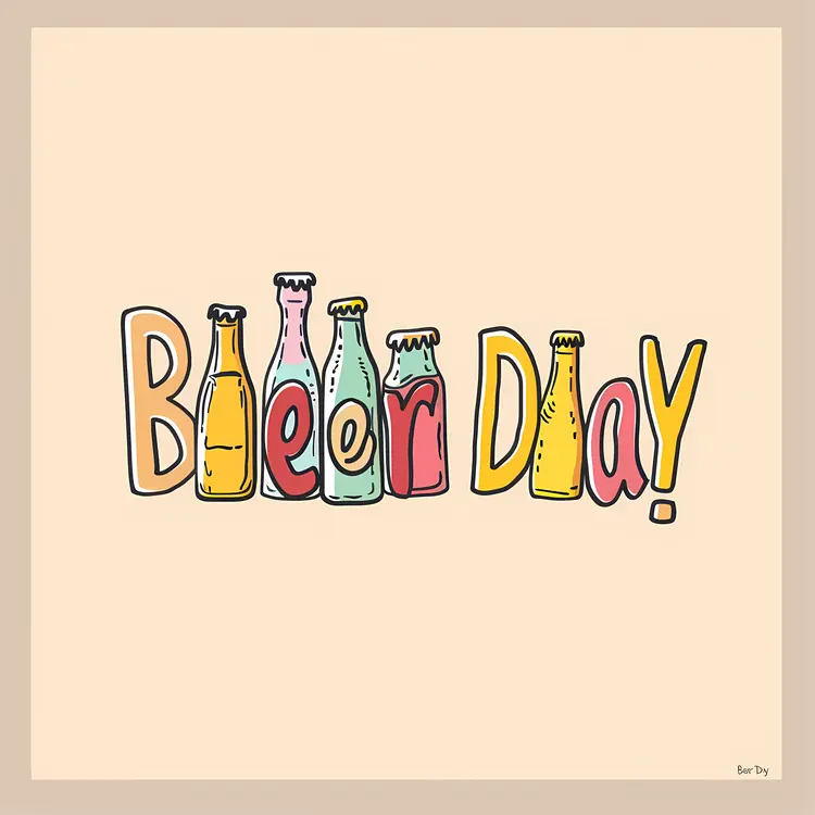 Beer Day Text and Bottles Illustration