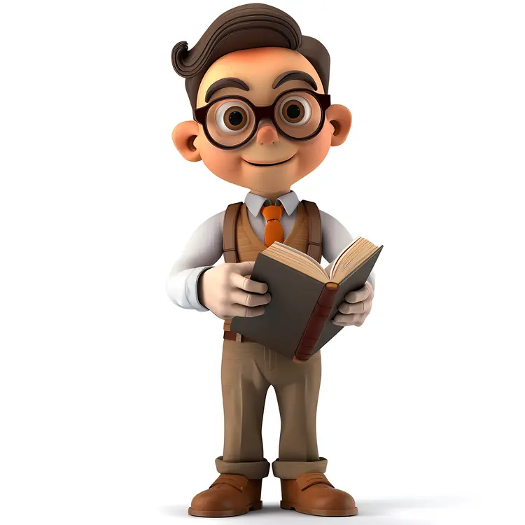 Cartoon Man with Book and Glasses