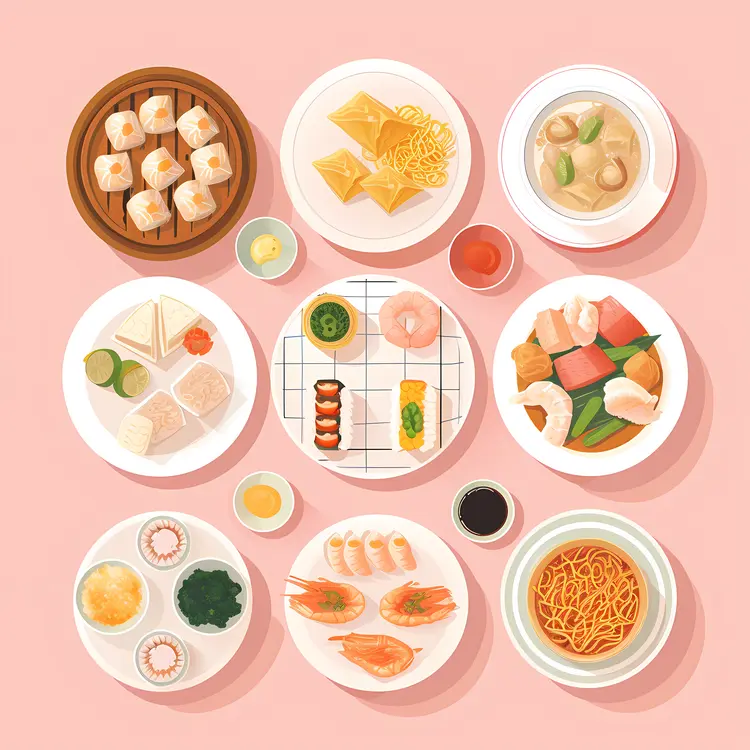 Variety of Dim Sum Dishes