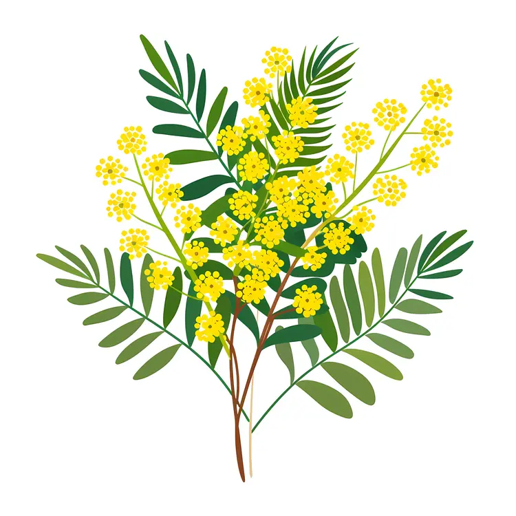 Botanical Illustration of Yellow Flowers with Green Leaves