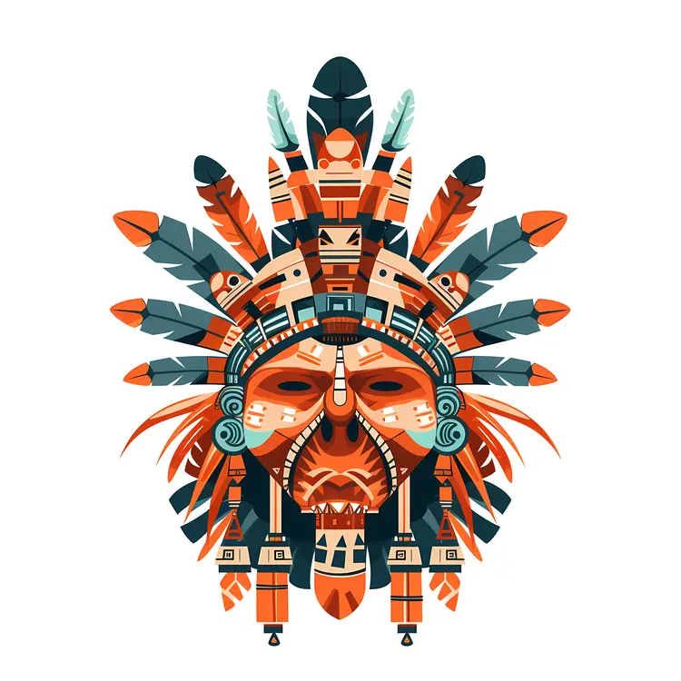 Detailed Aztec Mask with Feathers