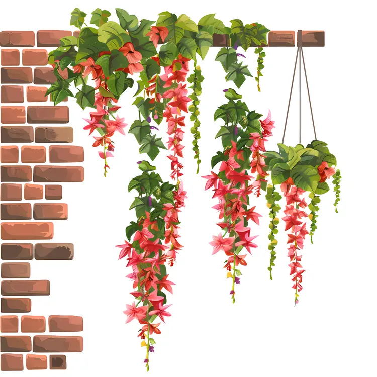Brick Wall with Hanging Flowers
