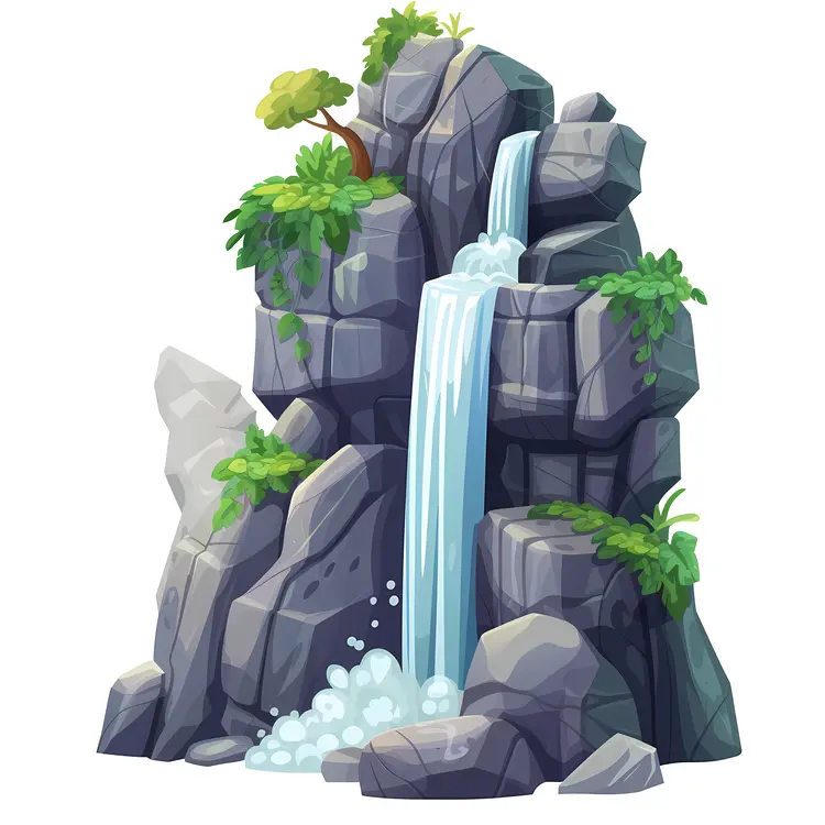 Beautiful Waterfall with Rocks and Greenery