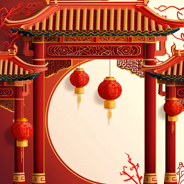 Red Lanterns with Pagoda Decoration