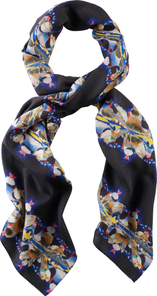 Black Scarf with Bird Pattern