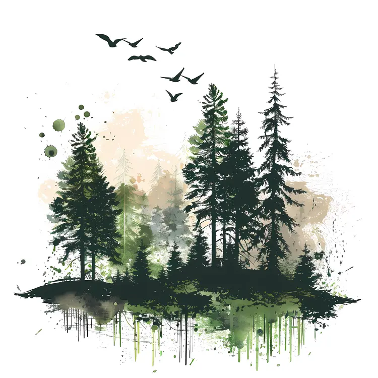 Forest Silhouette with Birds