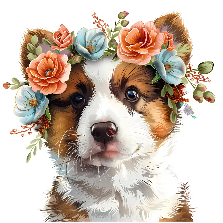 Adorable Puppy with Floral Crown