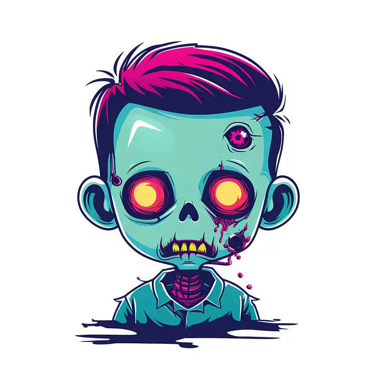 Cartoon Zombie Boy with Pink Hair