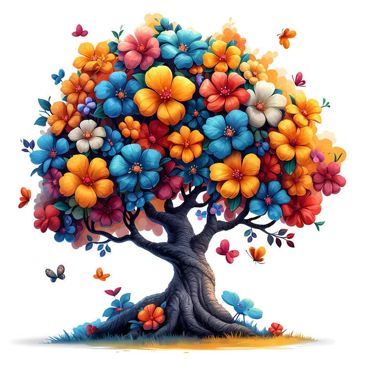 Colorful Flower Tree with Vibrant Blossoms