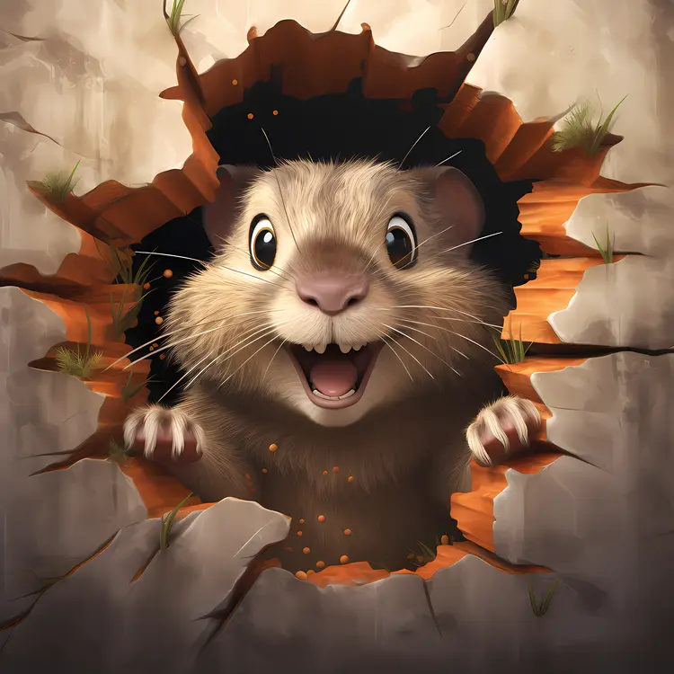 Cute Groundhog Peeking Through Wall