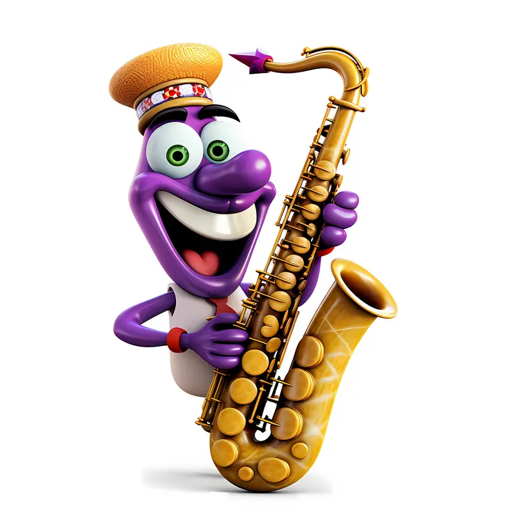Purple Character Playing Saxophone for Mardi Gras