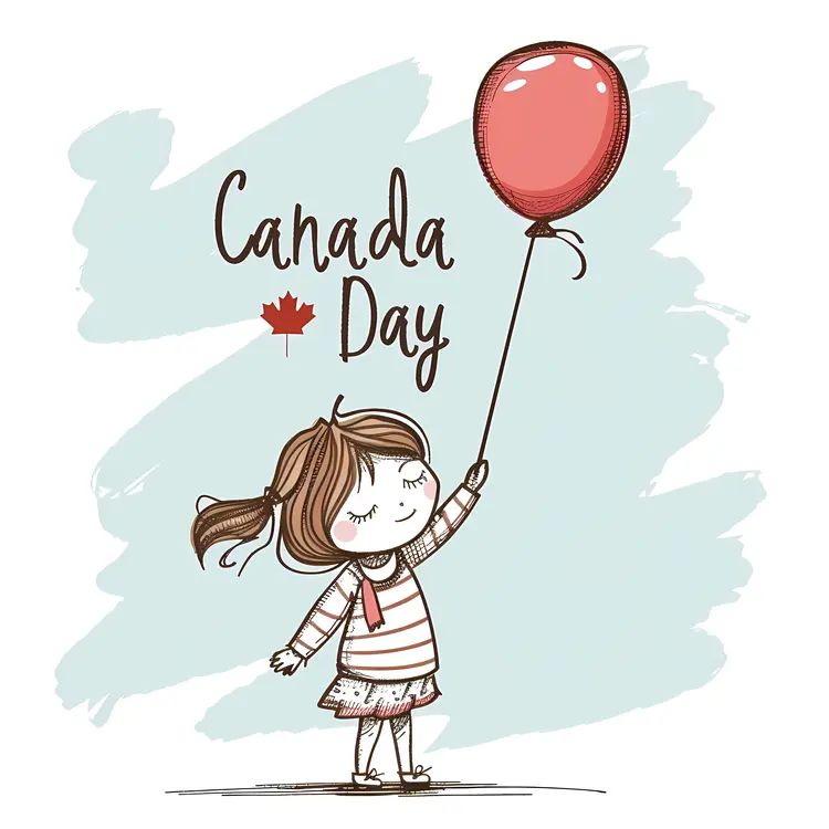 Girl Celebrating Canada Day with Red Balloon