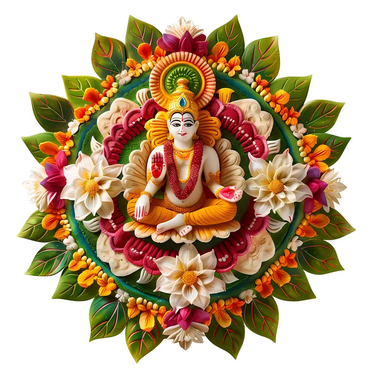 Hindu Deity with Flowers and Mandala