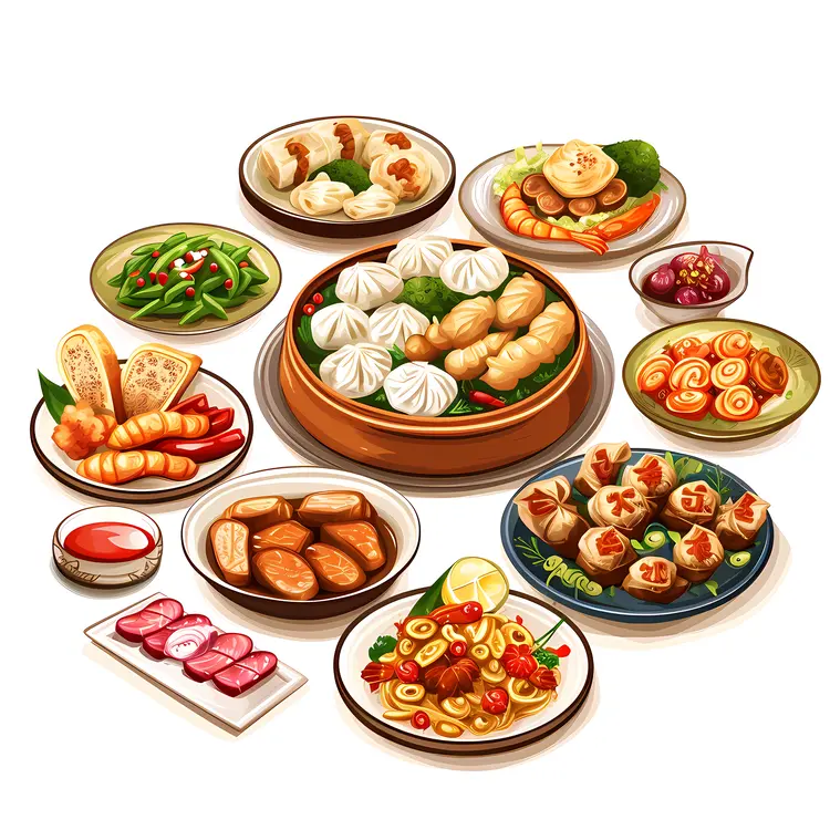 Variety of Dim Sum Dishes