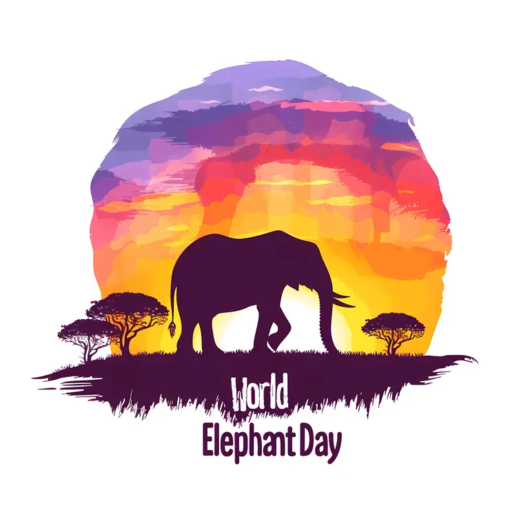 World Elephant Day Sunset Silhouette