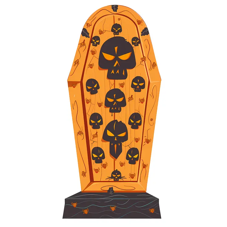 Orange Coffin with Skulls for Halloween