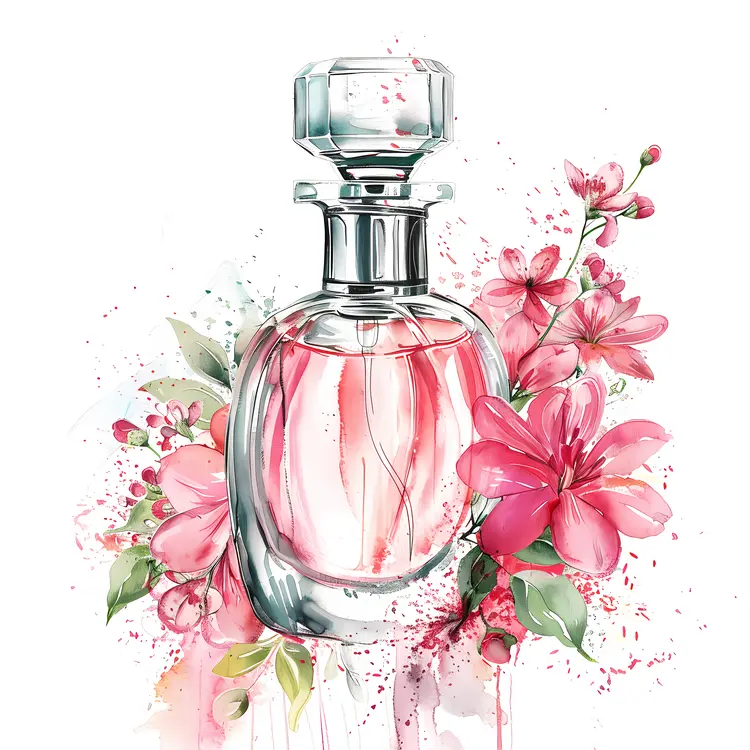 Perfume Bottle with Pink Blossoms