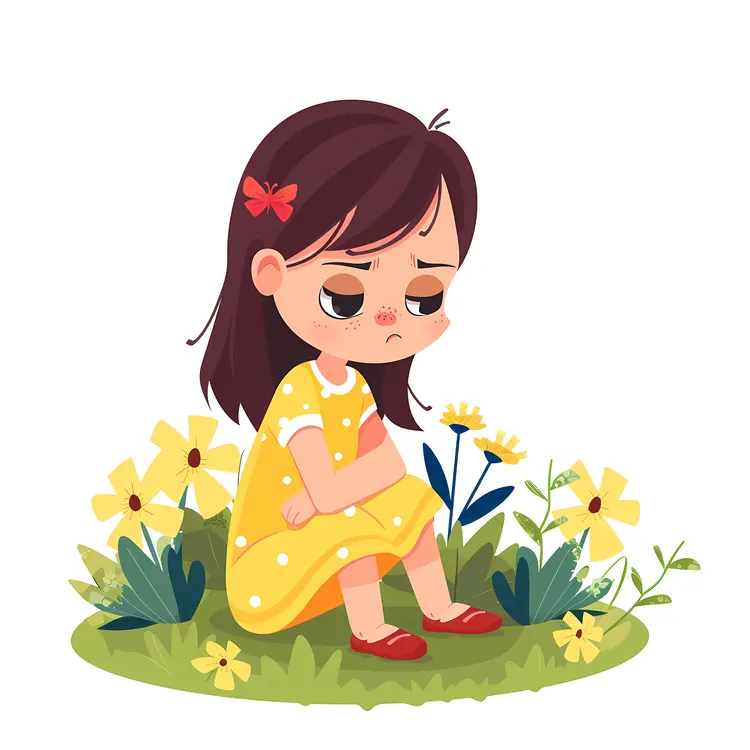 Sad Girl Sitting in Garden